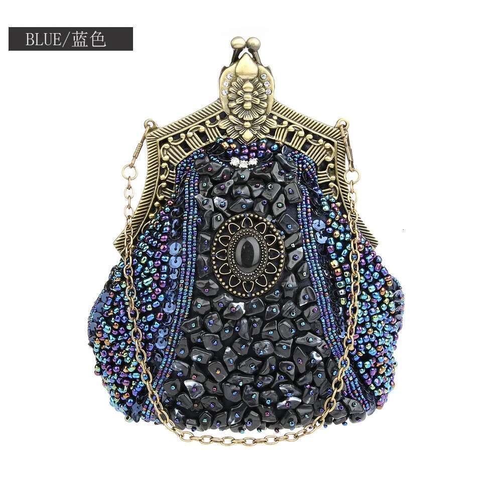 Designer Bag 2025 Retro Fashion Pearl Sequin Beaded Clutches Handbag For Women Vintage Antique Gold Color Chain Shoulder Bag Party Evening Bags Luxury