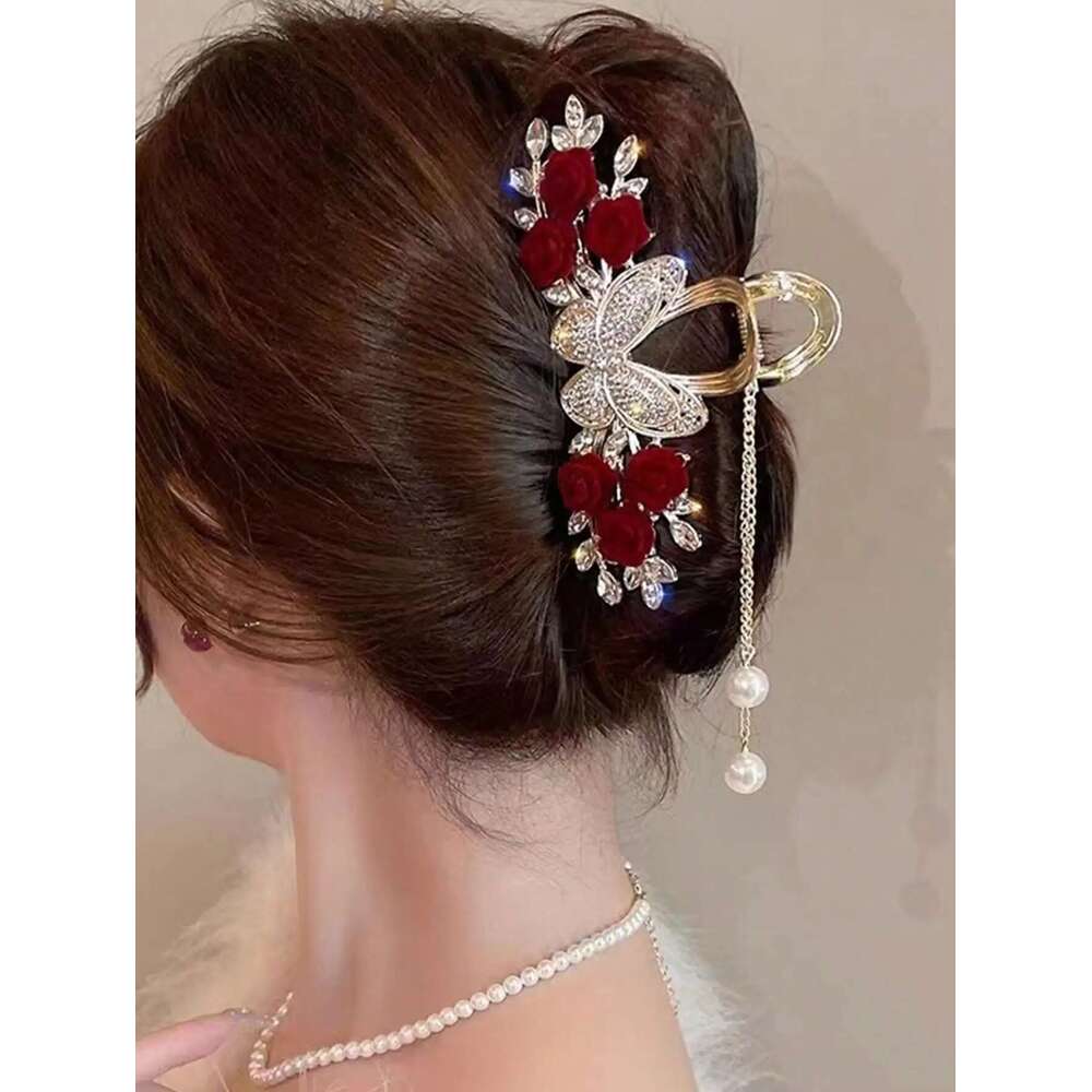 1Pcs Fashion Dia-Set Butterfly Rose Tassel Claws For Women Hair Accessories