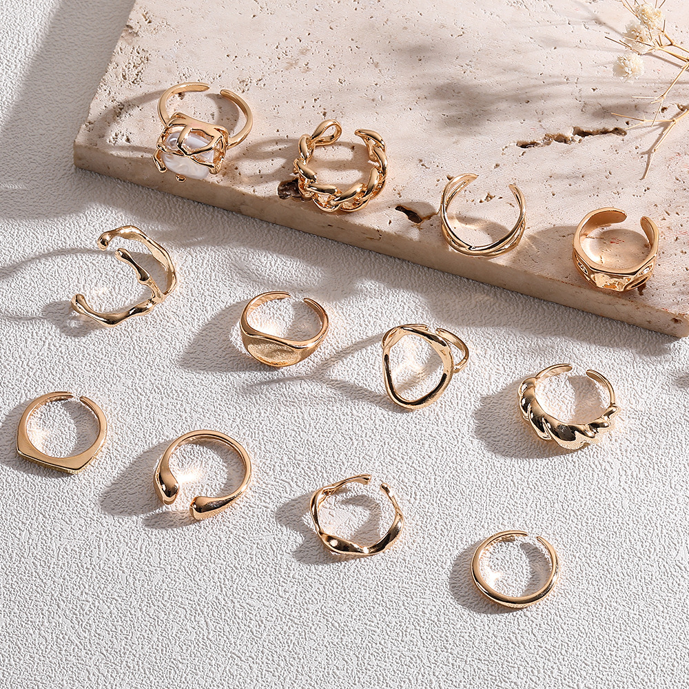Adjustable Open Design Statement Rings Set for Women, Unique Gold Plated Non-Traditional Rings, Customizable Sizes