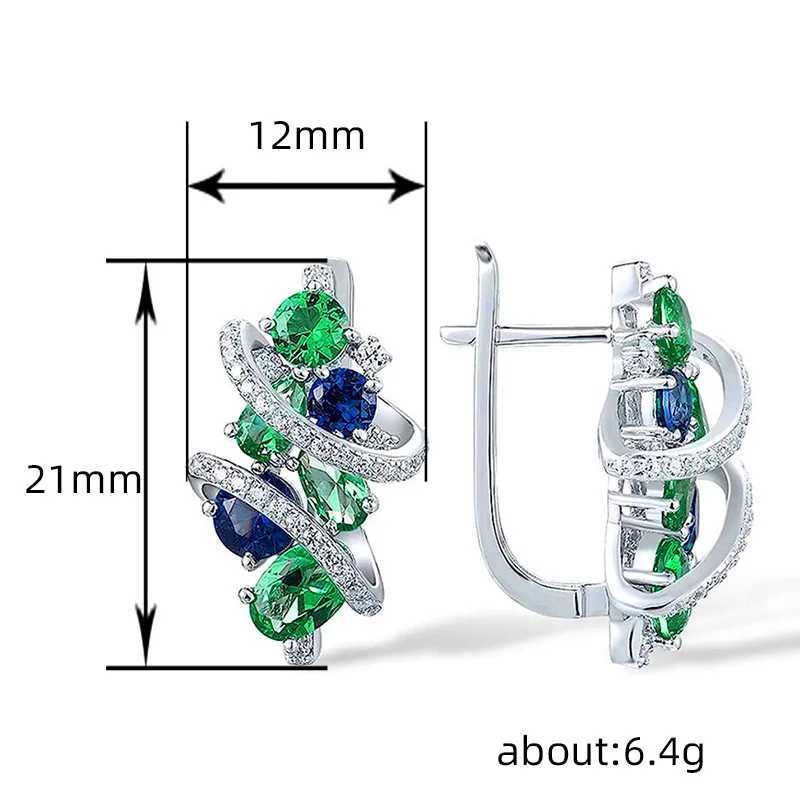 Luxury Female Green Cubic Zirconia Clip Earrings Charm 925 Sterling Silver Trendy Zircon Stone Wedding Jewelry for Women Y250510