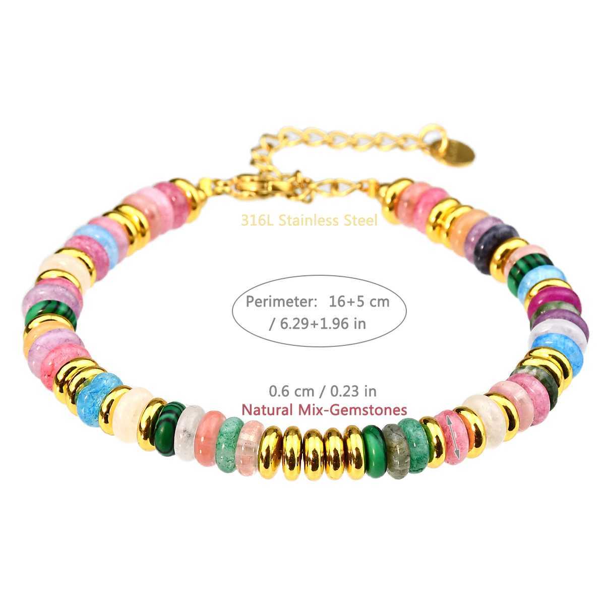 Natural Stone Colorful Mix-Gemstones Beaded Bracelet Bohemian Womens Sweet And Cute Summer Vacation Handmade JewelryXJ250513