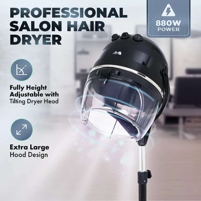 Buy-Rite Meredith 880 Watt Salon Hair Dryer, Sturdy 5-Star Caster Fully Adjustable Height, 60 Minute Timer, Automatic Shut-Off