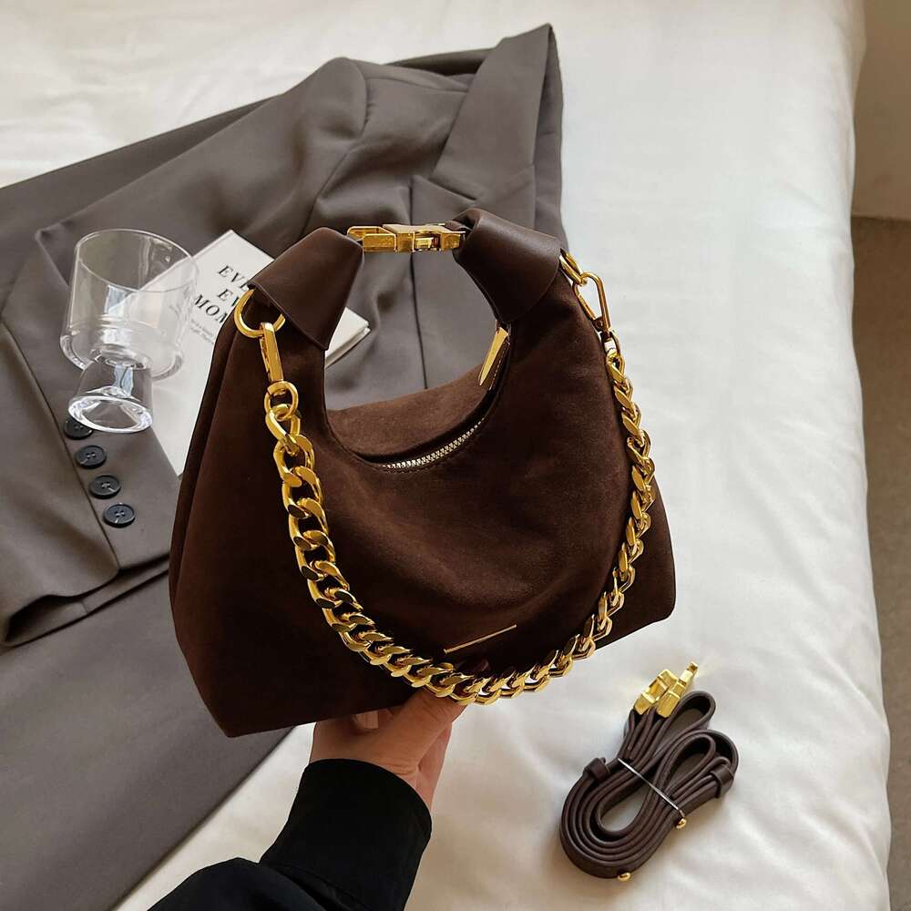 Fashion Frosted Retro Moon Bag Chain Tote Bucket With Simple Shoulder Bag
