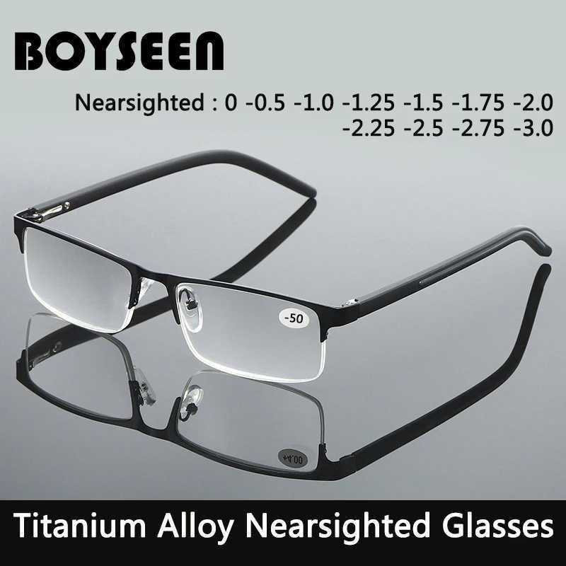 BOYSEEN Titanium alloy Nearsighted Glasses Non spherical 12 Layer Coated Minus lenses Business Myopia Eyeglasses -0.5 -1.0 -1.25 W250513