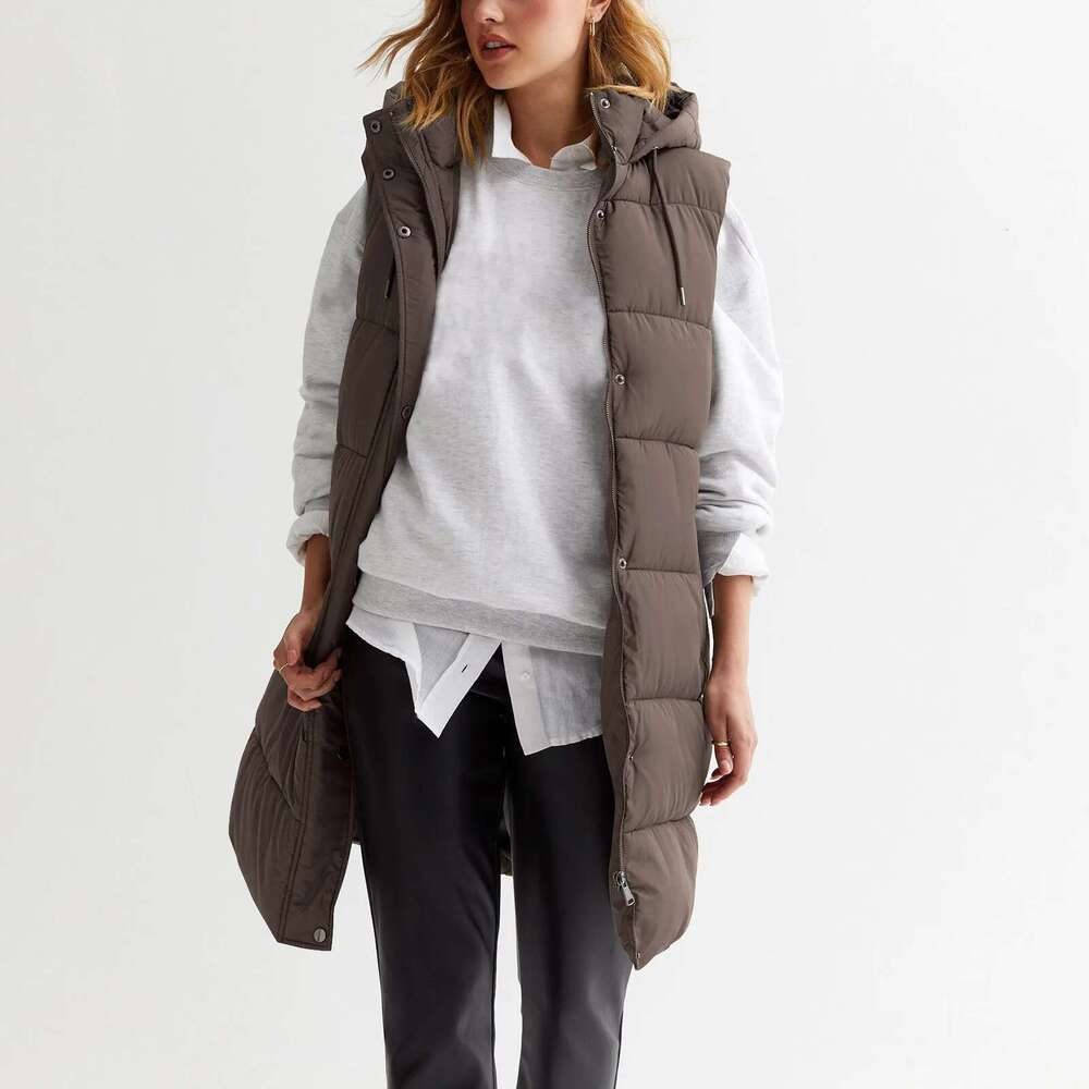 Women'S Autumn And Winter Temperament Sleeveless Cardigan Mid-Length Cotton Vest Coat Abrigos Mujer Invierno Chamarras Muje