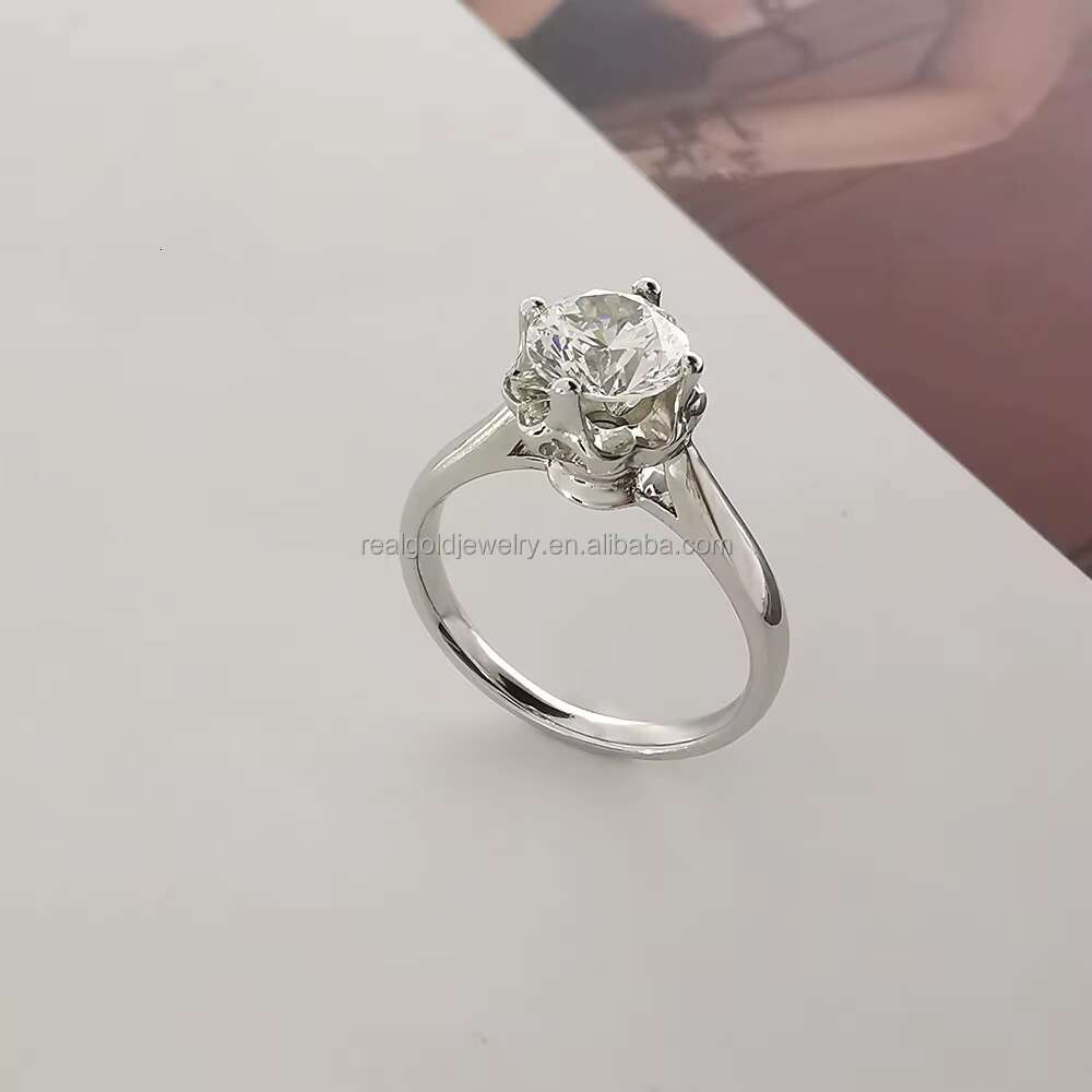 New Fashion Exquisite Promise Jewelry 14 Karat Gold Wedding Ring Solitaire Moissanite Stone Engrave Rings
