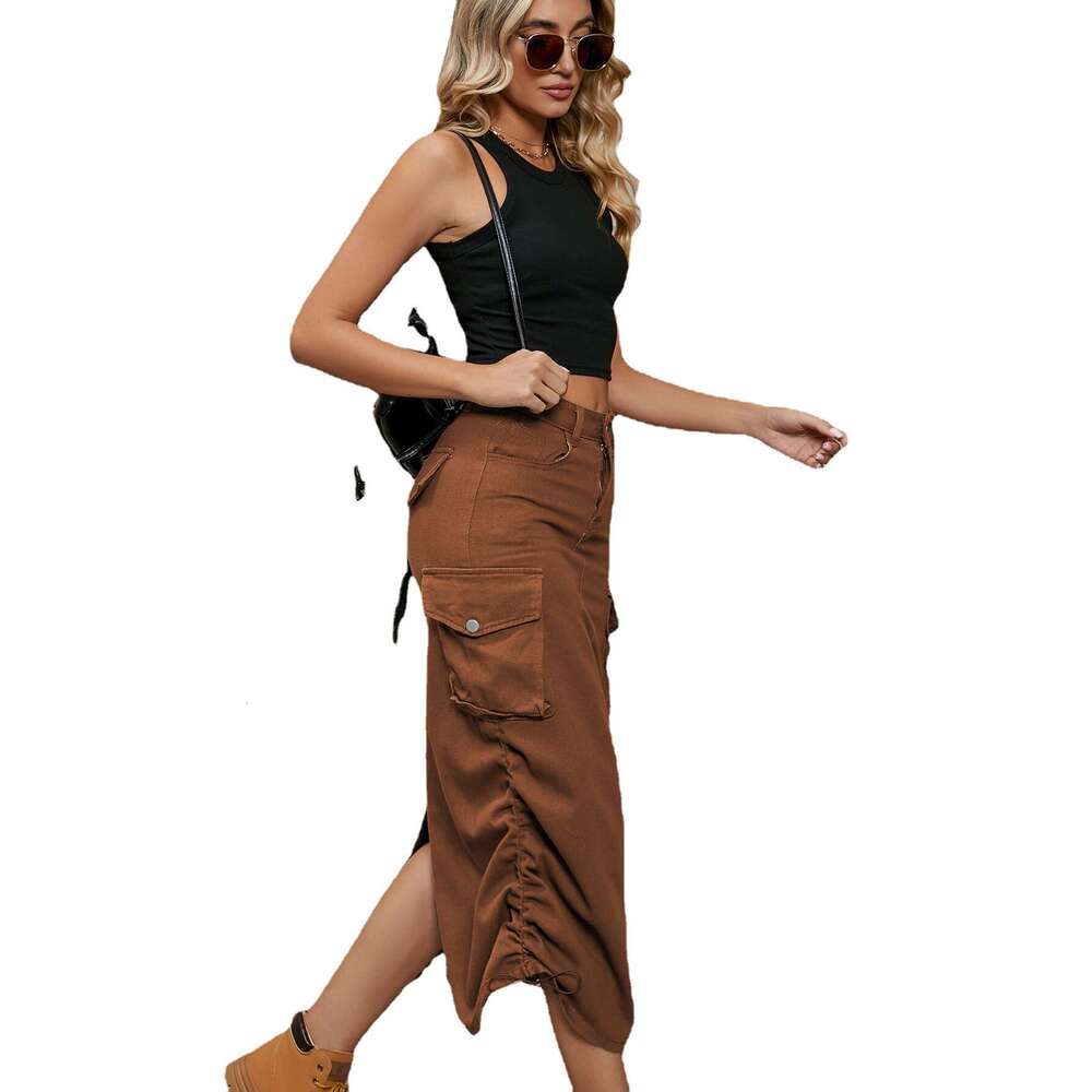 European and American women's exclusive denim workwear mid length skirt trend 2025 new casual versatile fashion clothing