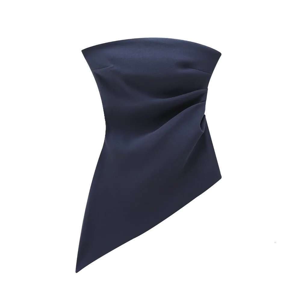 Taop&Za Summer New Product Women's Fashion Solid Color Folded Asymmetric Sleeveless Bareback Simple Top