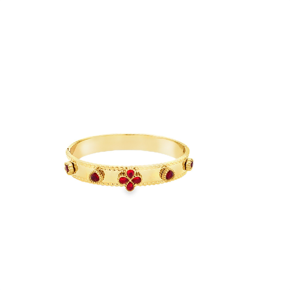New Fashionable Simple Titanium Steel 18K Gold Waterproof Colorful Zircon Bracelet for Women, Color Retention and Versatile