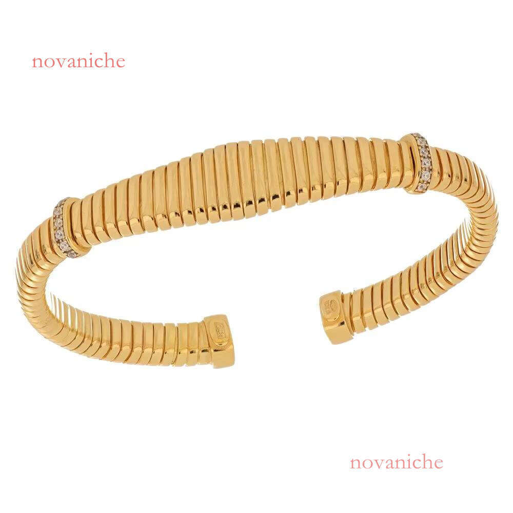 Made in Italy Refined Open Gold Bracelet With Textured Ridges and Delicate Sparkling Details Perfect for a Sophisticated Style