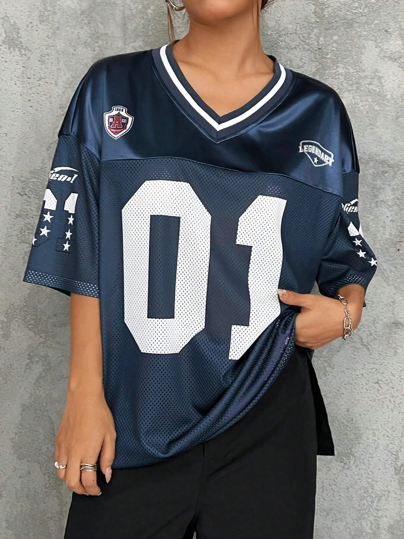 American Sports Fashion VNeck TShirt Street Y2K HipHop Jersey Womens Loose Breathable Quick Drying Casual Versatile Top 250513