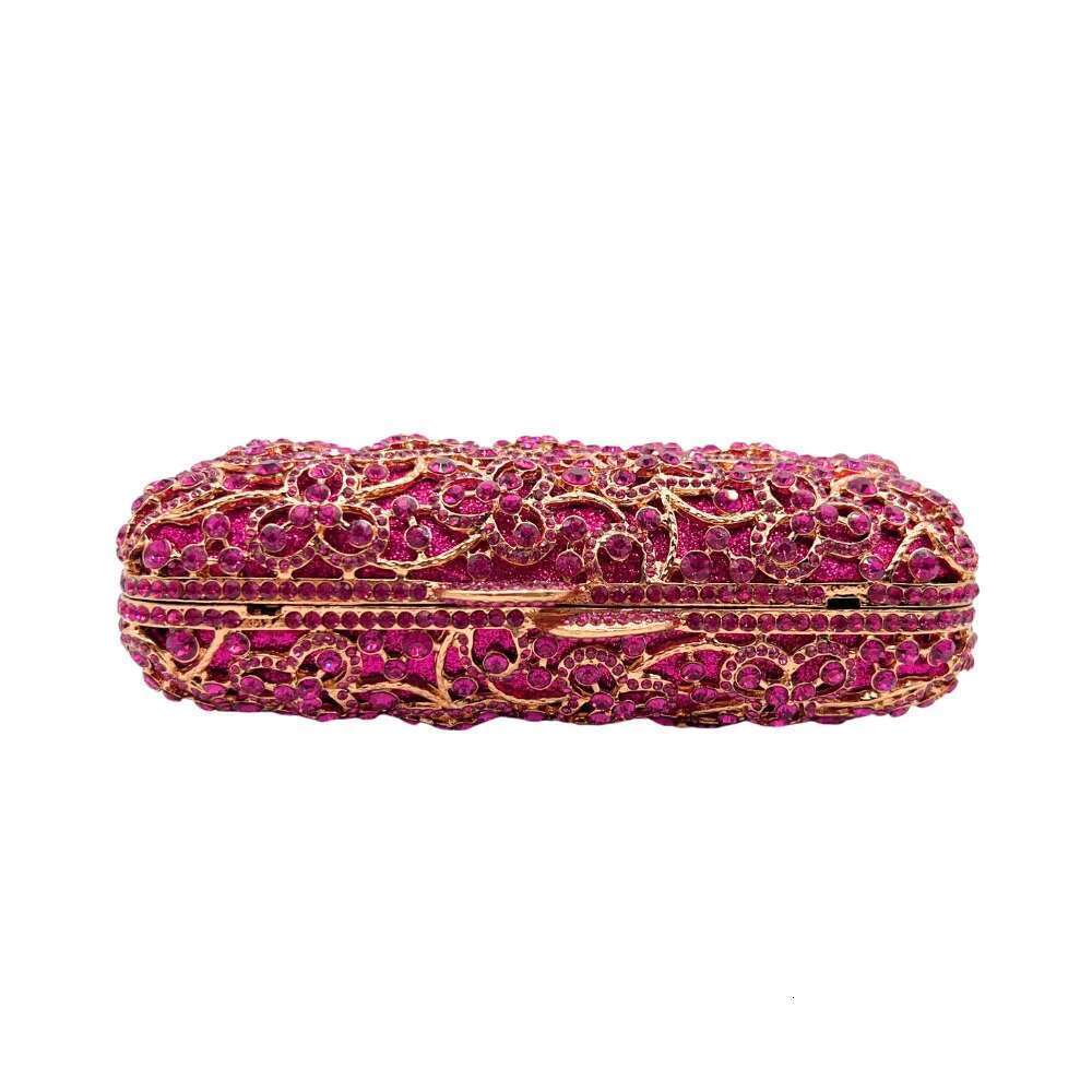 Designer Bag 2025 2025 Purplish Red Crystal Evening Bag Rhinestones Wedding Clutches Ladies Party Purse Dia Girls Dinner Prom Handbags Luxury Bag
