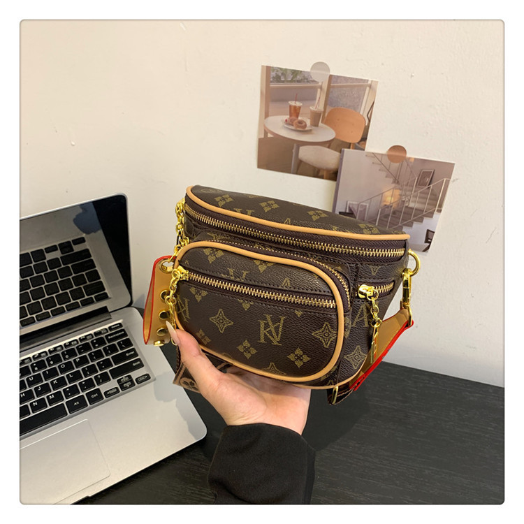 Retro Old Spending Waist Bag New Print Texture Single Shoulder Mobile Phone Bag Multi-Layer Cross Body Large Capacity Breast Bag Female Bag