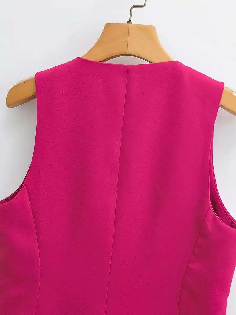 Womens fashionable Vneck sleeveless pocket short sleeved vest jacket for office women single chest casual slim fit top CT2208 250506