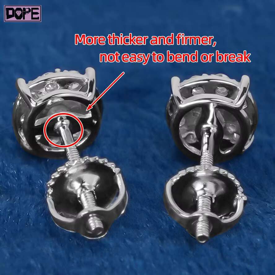 Hiphop Stud Earrings 5mm Iced Out VVS Moissanite Diamond Cluster Round Cut Custom Moissanite Earrings