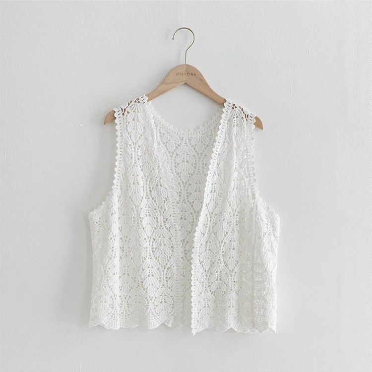 Boho Crochet Knit Vest for Women Cover Up Floral Embroidery Sleeveless Open Front Cardigan Tops Summer Vacation Outfit 250506