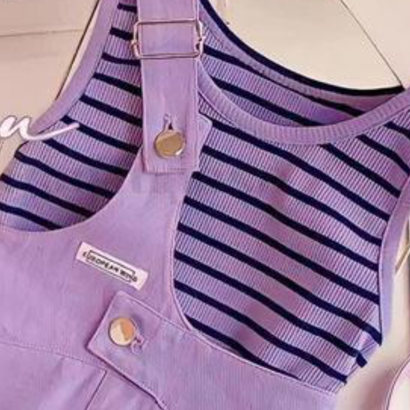 DISNEY Frozen Elsa princess baby designer clothes Summer two-piece set for girls with a striped vest and a one-shoulder strap short cartoon pattern of