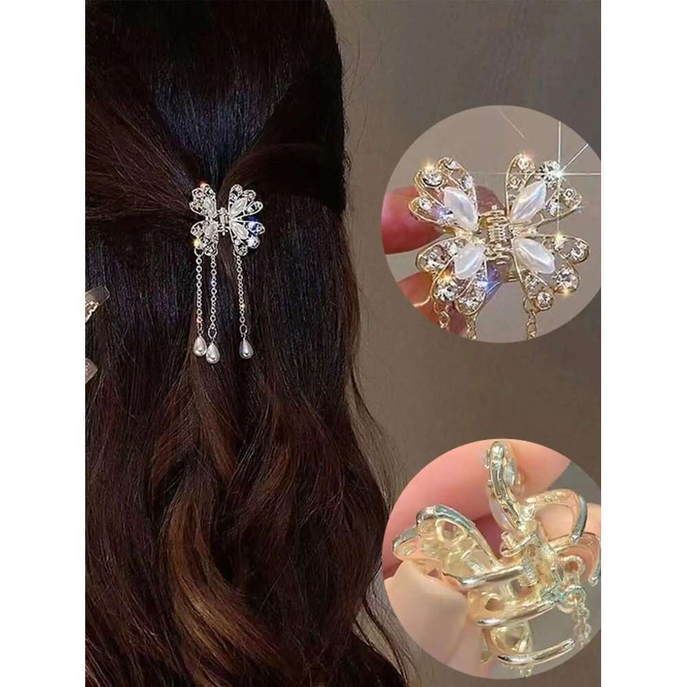1Pcs Fashion Pearl Butterfly Tassel Claws For Women Hair Accessories