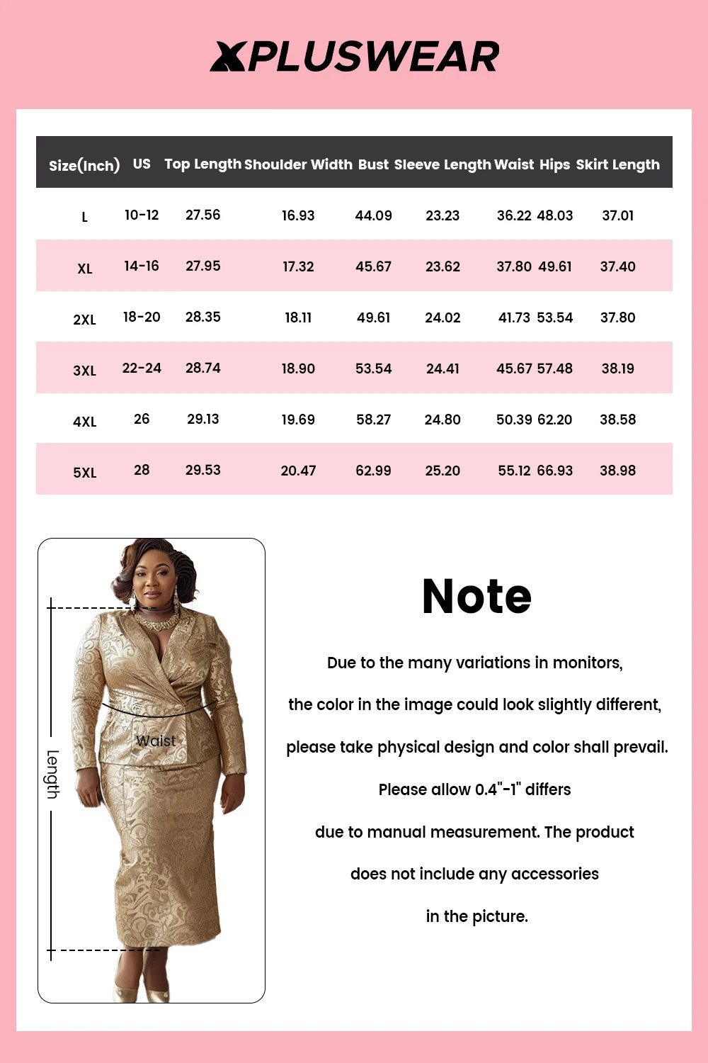Plus Size Formal Champagne Lapel Collar Long Sleeve Pocket Split Jacquard Two Piece Skirt Sets 250506