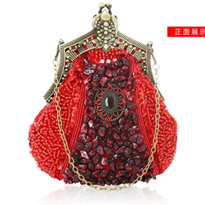 Designer Bag 2025 Retro Fashion Pearl Sequin Beaded Clutches Handbag For Women Vintage Antique Gold Color Chain Shoulder Bag Party Evening Bags Luxury