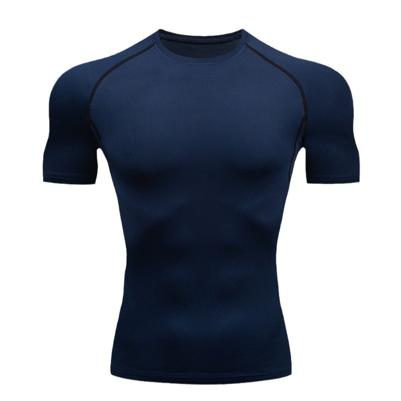 Summer men's t-shirt sports fitness suit, close-fitting short-sleeved high-elastic breathable quick-drying ice silk running base suit.