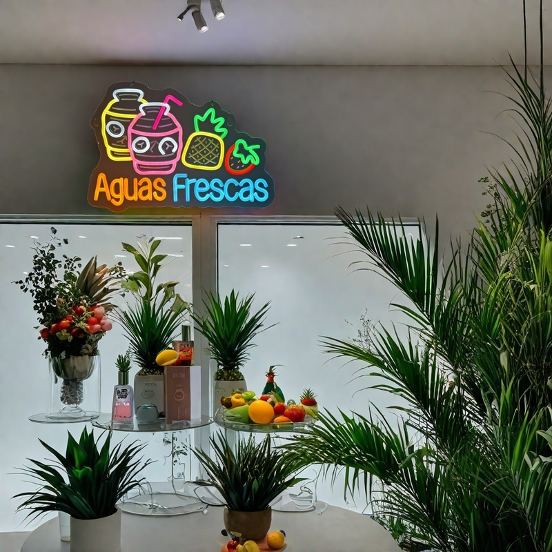 Aguas Frescas Neon Sign, Neon Lights Hanging Wall Art Decoration for Restaurant Store Food Stand Shop Bar Pub Market Party Home Decor, USB Powered Ult