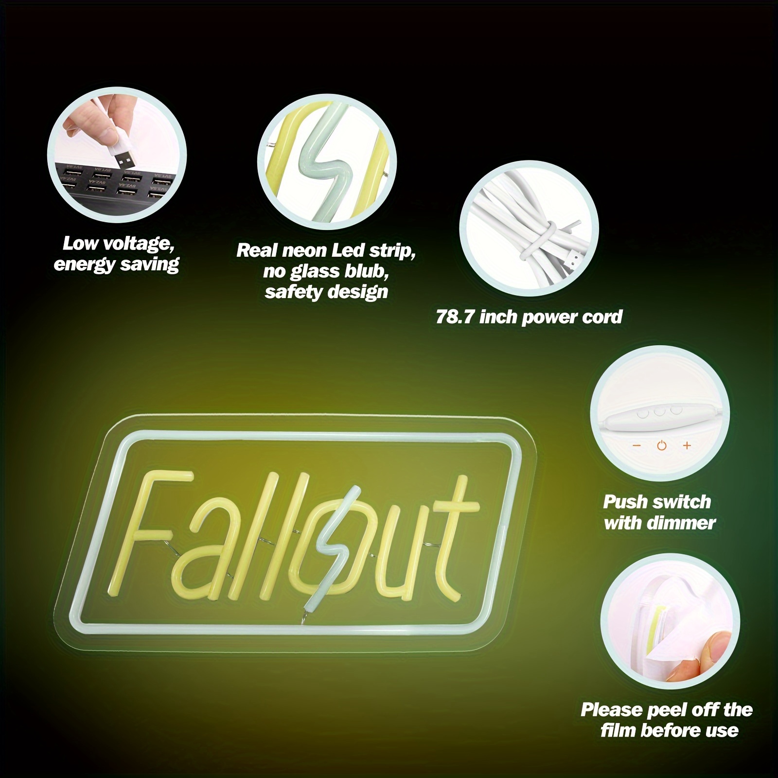 Fallout Neon Sign,USB Powered Adjustable LED Light for Wall Decor, Eco-Friendly Fallout Neon Lamp for Living Room & Bar, Perfect Gift for Gamers & Fan