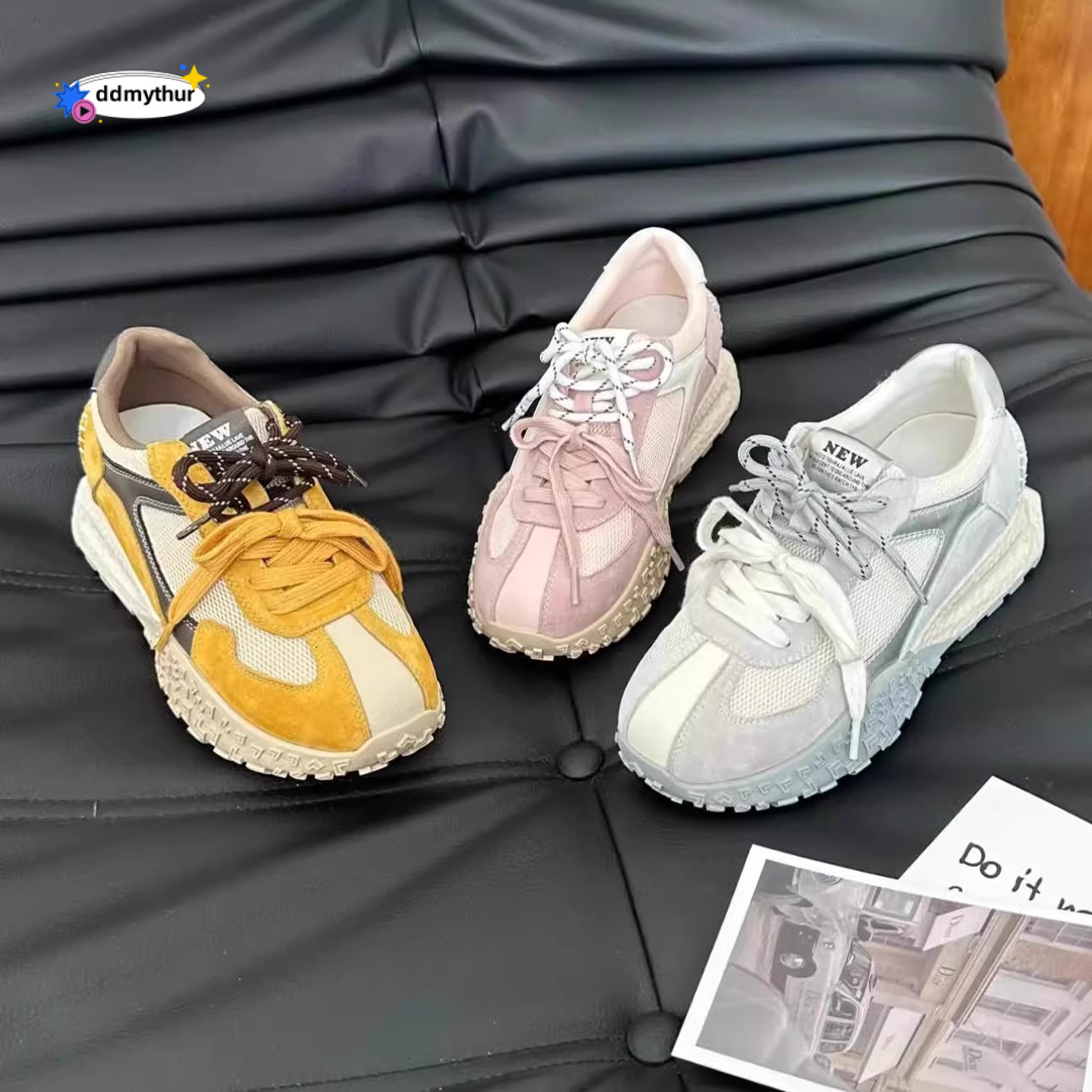 Short stature with an increase 7cm height, German training for women in the spring and autumn of 2025, new thick soled color blocked casual women'