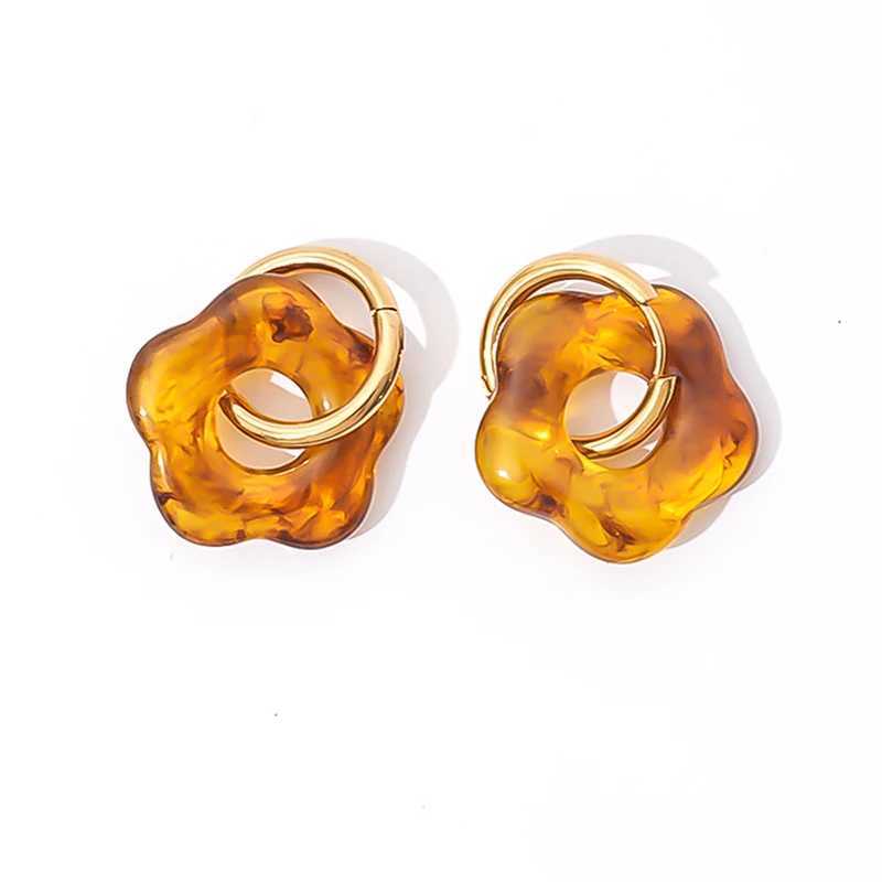 Colorful Resin Flower Drop Earrings for Women Fashion Gold Silver Color Stainless Steel Hoop Earrings Female Elegant Jewelry Y250510