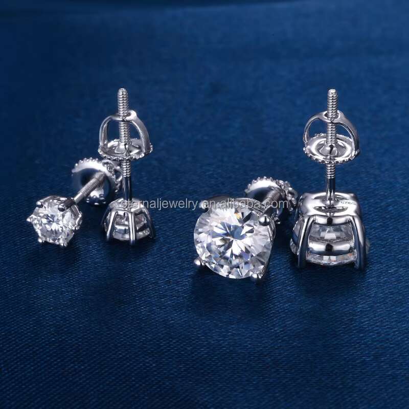 Factory Price 925 Sterling Silver Zircon VVS D Moissanite Diamond 9k 10k 14k 18k Gold Plated Stud Earrings Men Women