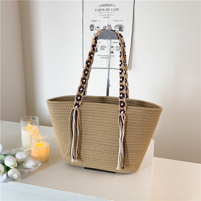 25 year summer new tote large capacity, fashionable versatile woven bag, vacation style, lazy and simple shoulder bag for women