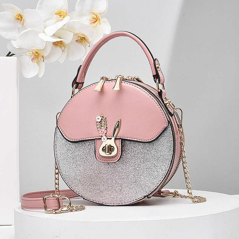 2025 new internet celebrity chain contrasting small round mini hand-held shoulder bag, diagonal cross women's bag