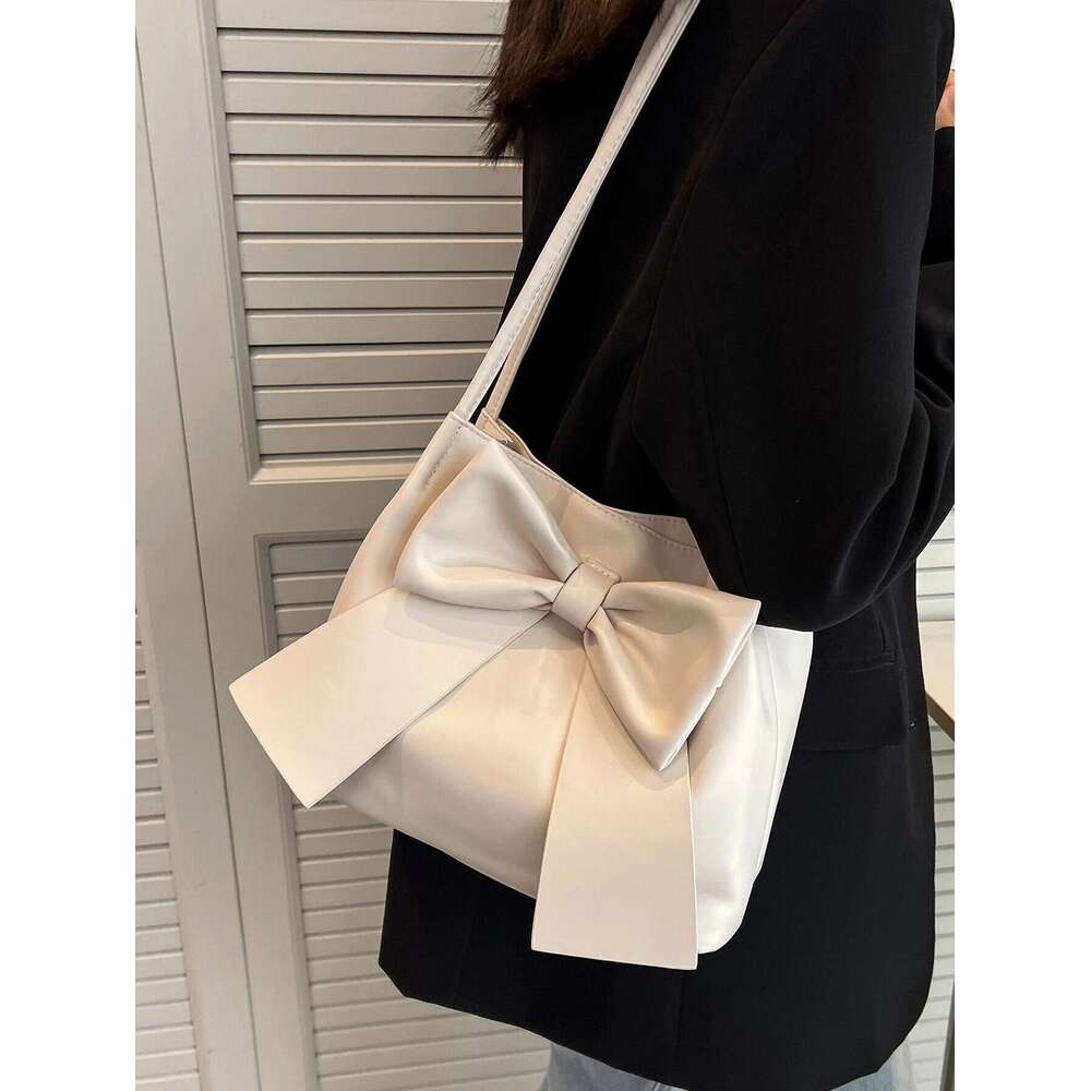 Fashionable Large Capacity Knot Shoulder Cute Kawaii Bow Decor Water Bucket Bag Lightweight Casual Handbag
