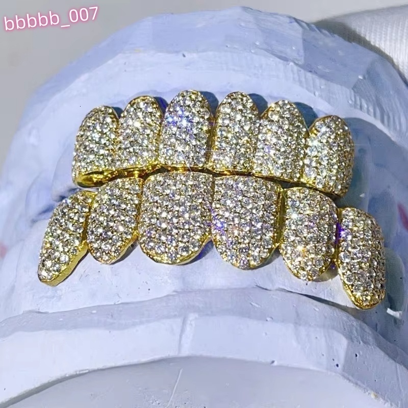 Custom Top 8 Bottom 8 Iced Out Grillz S925 Silver with Gold Plated Hip Hop Hand Setting Vvs Moissanite Diamond Mens Jewelry