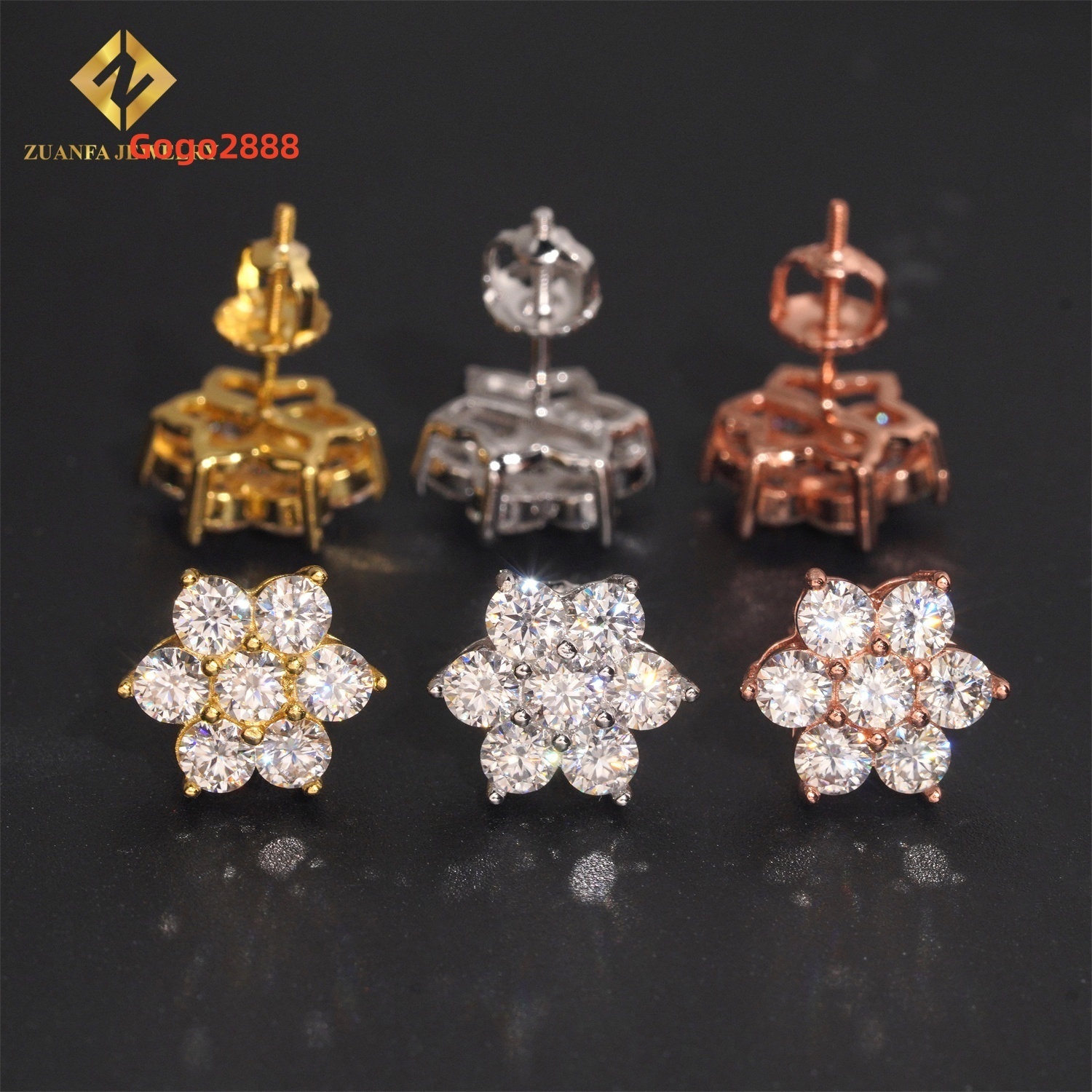 Fast Shipping Screw Back Iced Out Round Diamond 925 Silver Earrings VVS Moissanite Fine Jewelry Hip Hop Mens Earrings