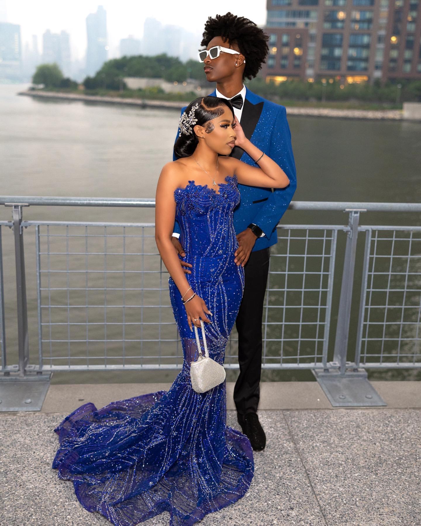Royal Blue Mermaid Plus Size Prom Dresses 2025 Sequined Crystals Lace UP Evening Formal Party Second Birthday Engagement Gowns Dress For Special Occas