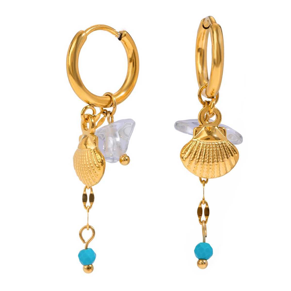 Natural Stone Shell Buckle Hoop Earrings Stainless Steel Metal 18K PVD Gold Plated Women Prevent Allergy Delicate Jewelry Y250510