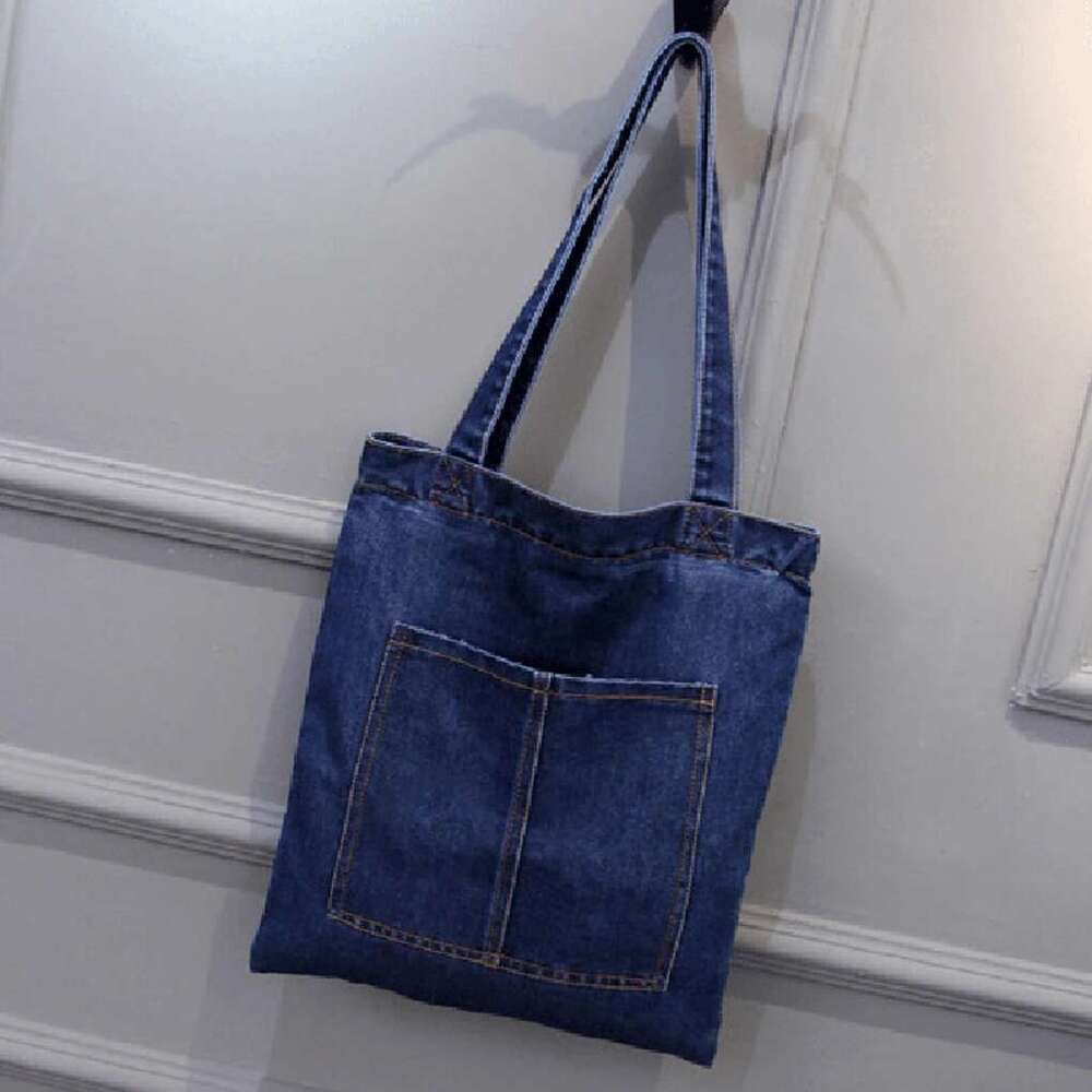 1Pcs Solid Color Denim Shoulder Large Capacity Tote Fashion Commuter Work Bucket Bag