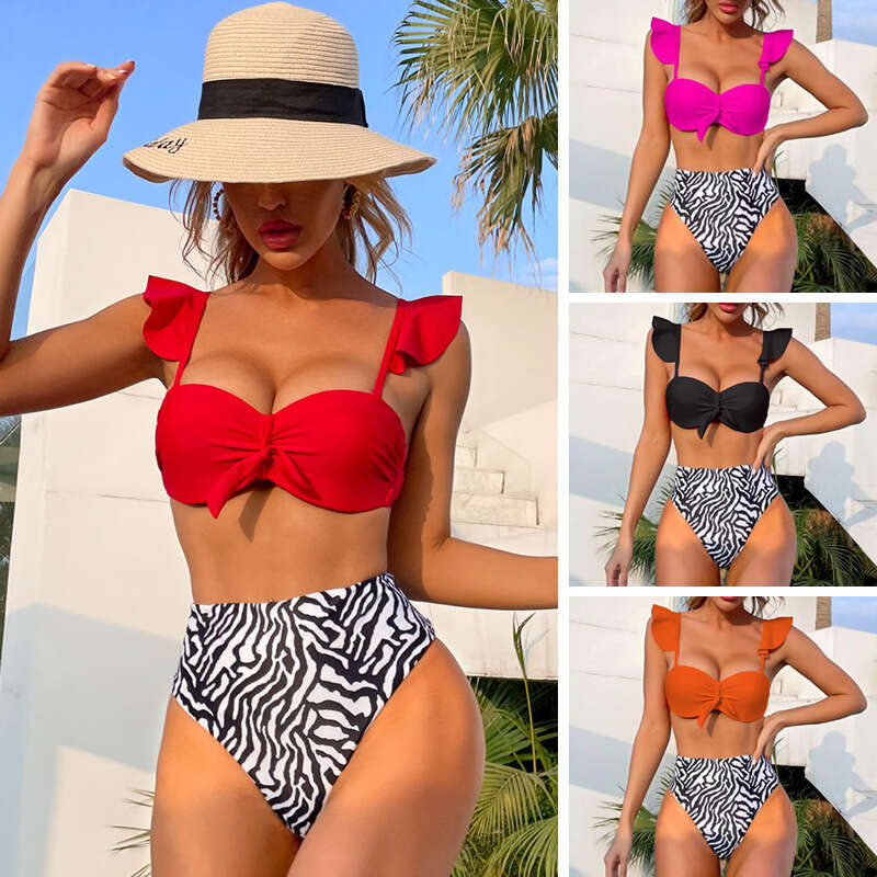 European American bikini women's Bikini printed high waisted swimsuit 2025 new style chic and elegant clothing