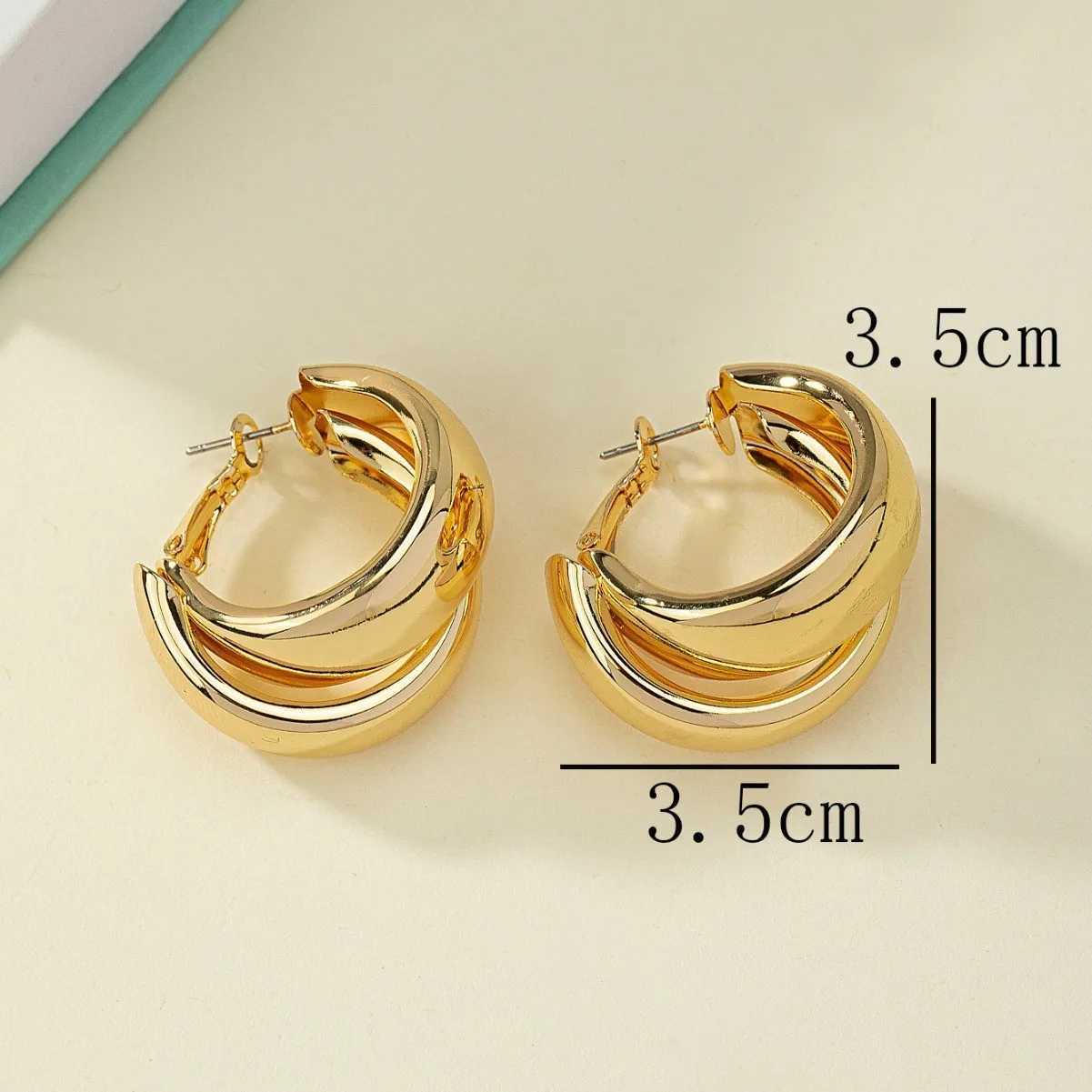 Fashion Stainless Steel Smooth Metal Chunky Hoop Earrings for Woman Vintage Double Layered Circle Exaggerated Earrings Jewelry Y250510