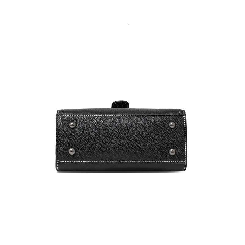 Aidrani Women's Shoulder Handbag Buckle High-end Leather 2025 Commuter Litchi Grain Black Small Square Bag Shoulde