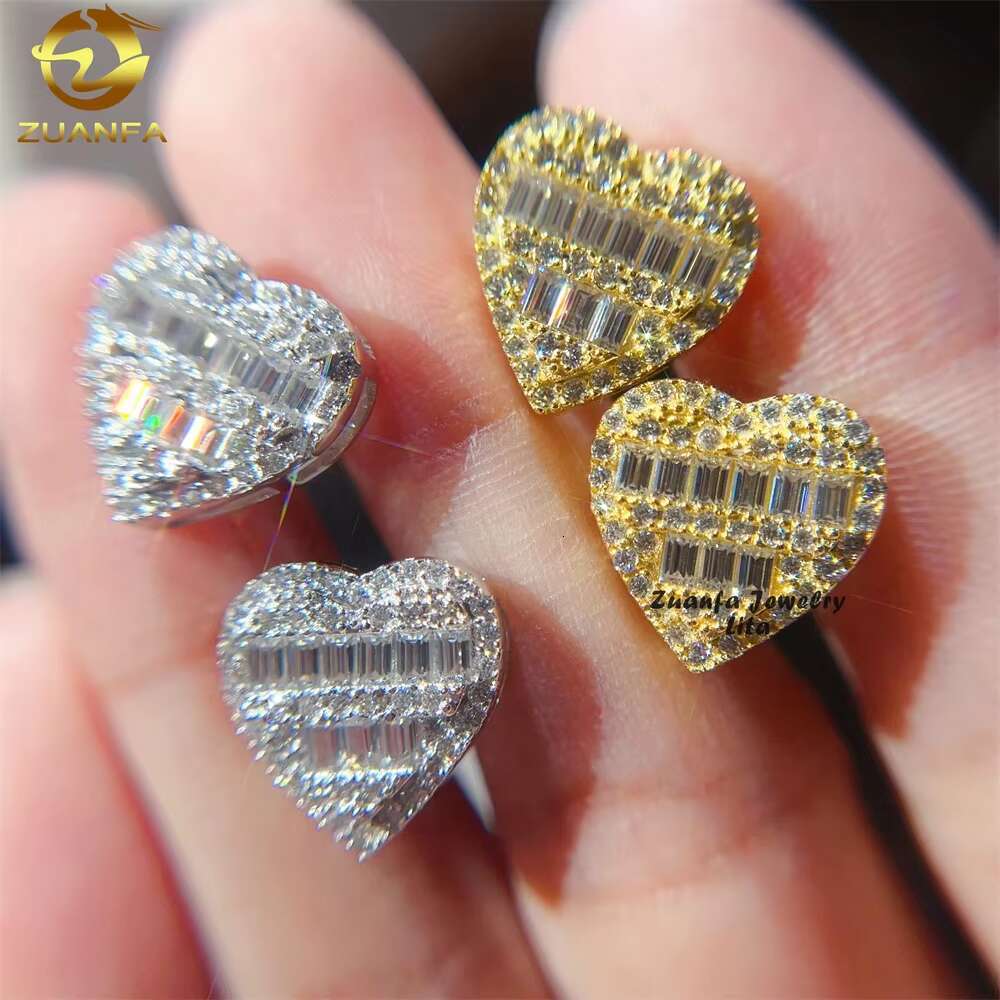 Luxury High Quality Hip Hop GRA Certificate Silver 925 Heart VVS Moissanite Siamond Earrings