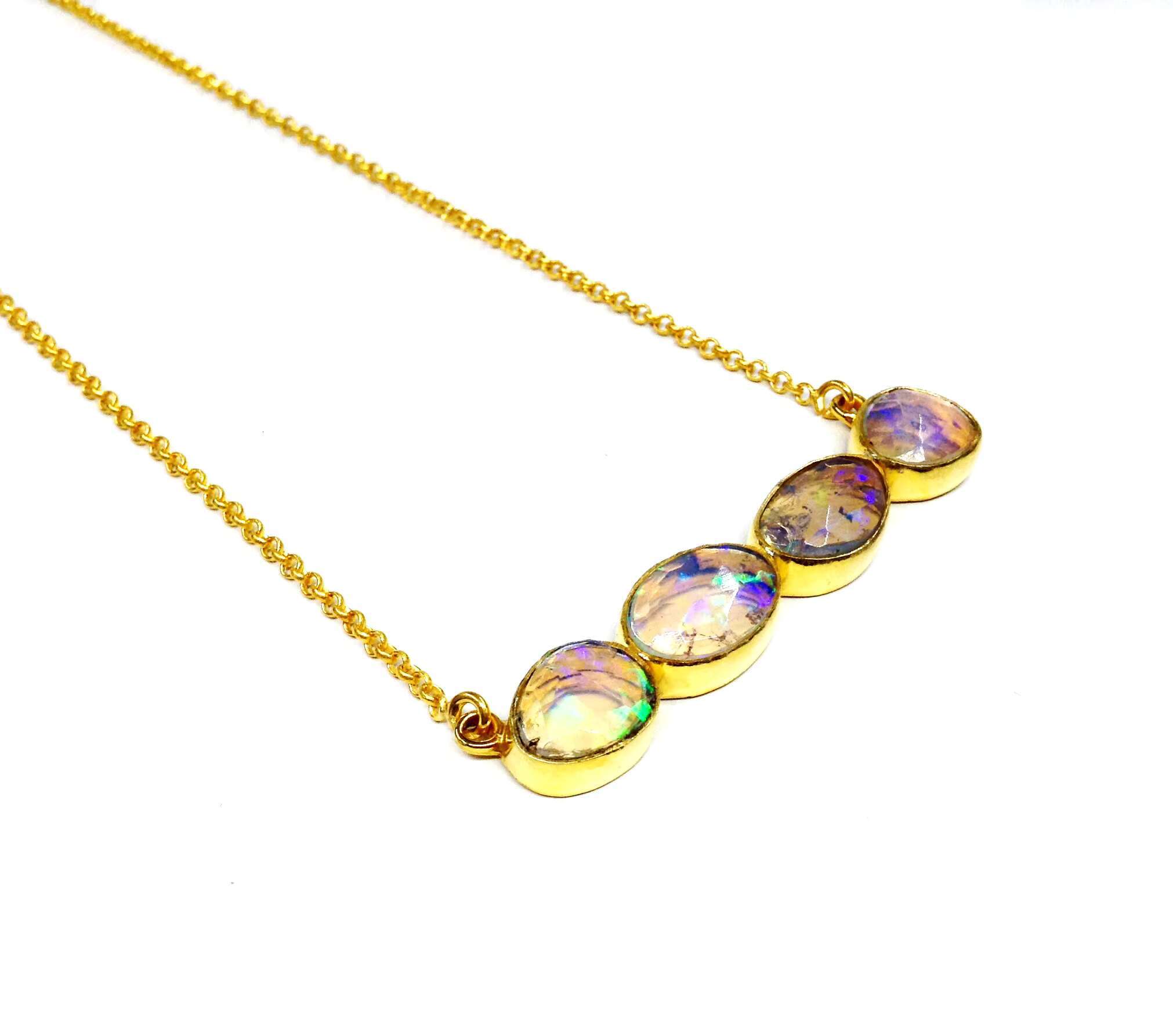 Classic Design Pure Sier Gold Plated Natural Opal Pendant Fashion Accessories Women's Party Wearing Necklace