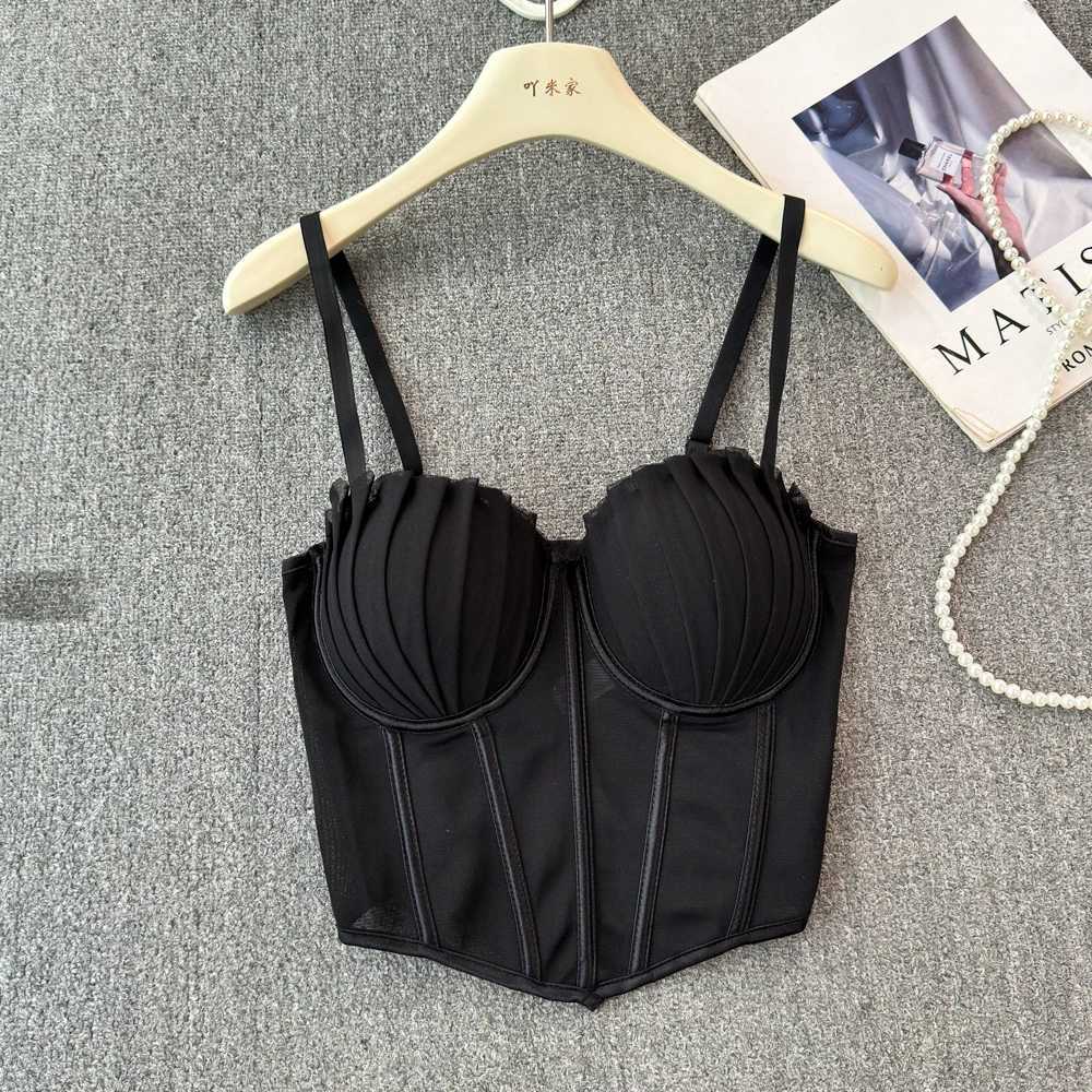 korean fashion mesh summer Fashion fishbone shirt Corset Slim Hotsweet Tank Top Women sweet crop top M250513