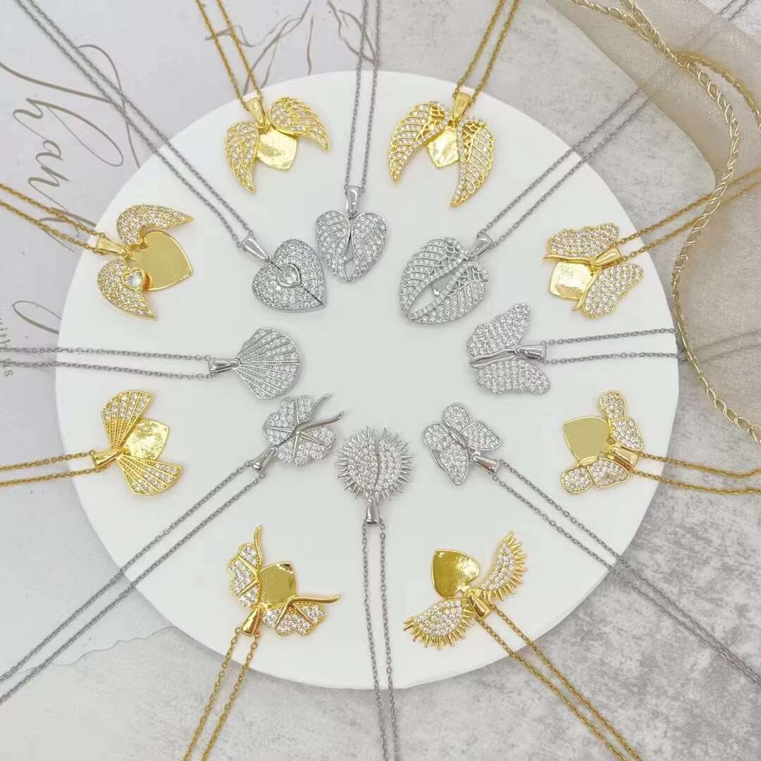 Fashionable Crystal Zircon Love Butterfly Opening Jewelry Pendant Necklace Chain High Quality Personalized Design for Women