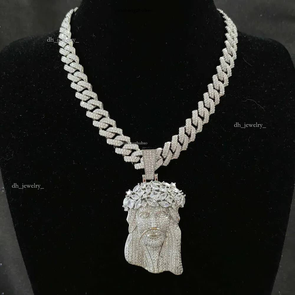 Jesus Pendant with 13mm Moissanite Cuban Chain Necklace Hip Hop Jewelry for Men Gift