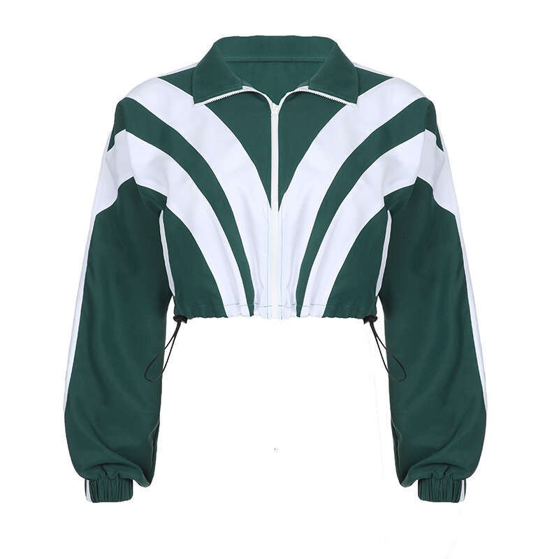 Women's Personalized Street Color Contrasting Jacket Drawstring Top Zipper Casual Pants Woven Two-Piece Set B5