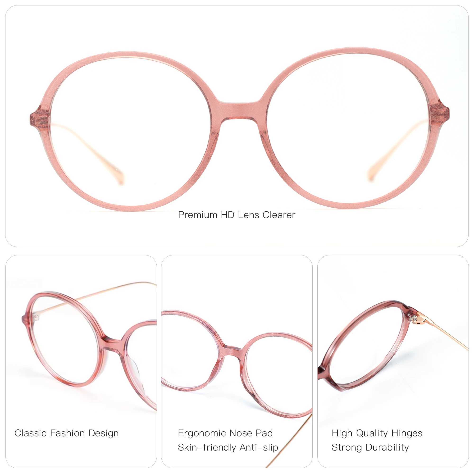 ZENOTTIC Acetate Prescription Ultra Lightweight Glasses Progressive Optical Eyeglasses for Women Round Anti Blue Light Eyewear W250513