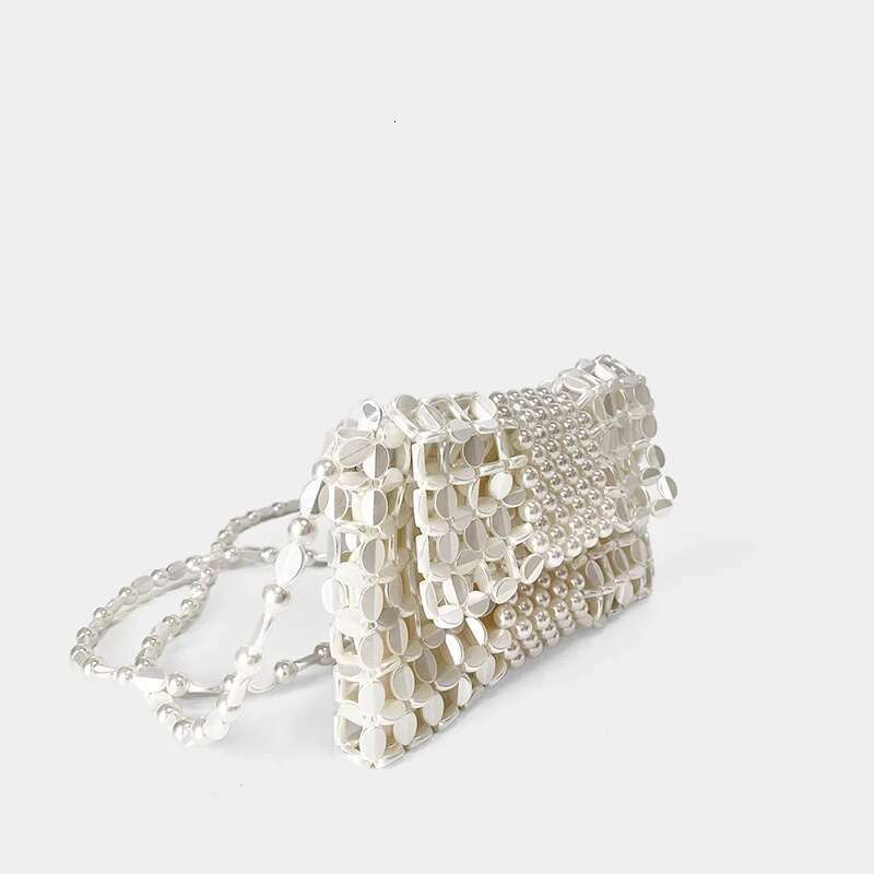New niche design gold chain mobile phone zero wallet women's handmade beaded woven crossbody bag