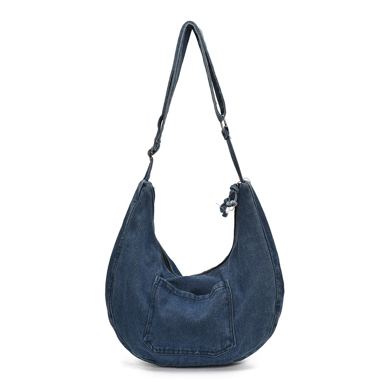 Ins Korean version of artistic leisure dumpling fashionable denim fabric, large capacity shoulder bag, lazy style college armpit bag